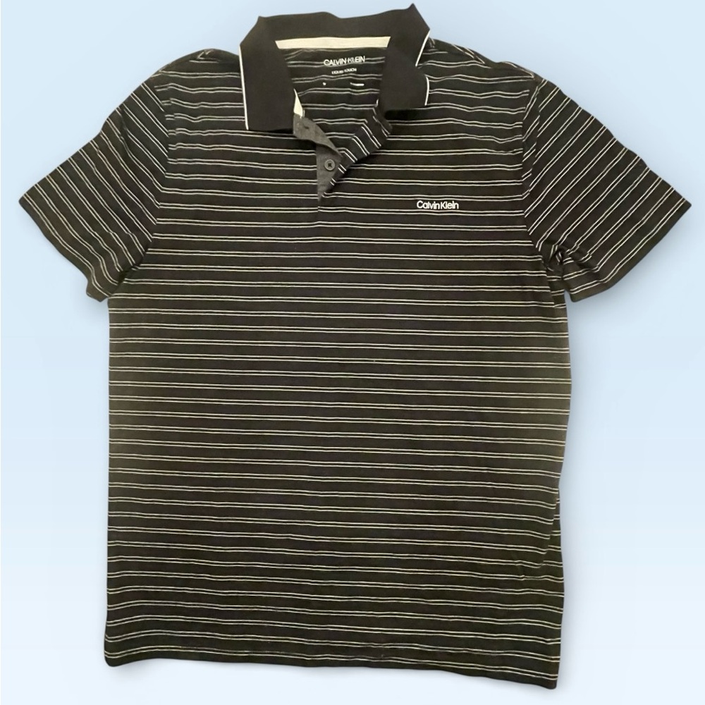 Calvin Klein Men's Polo with Black and White Stripes